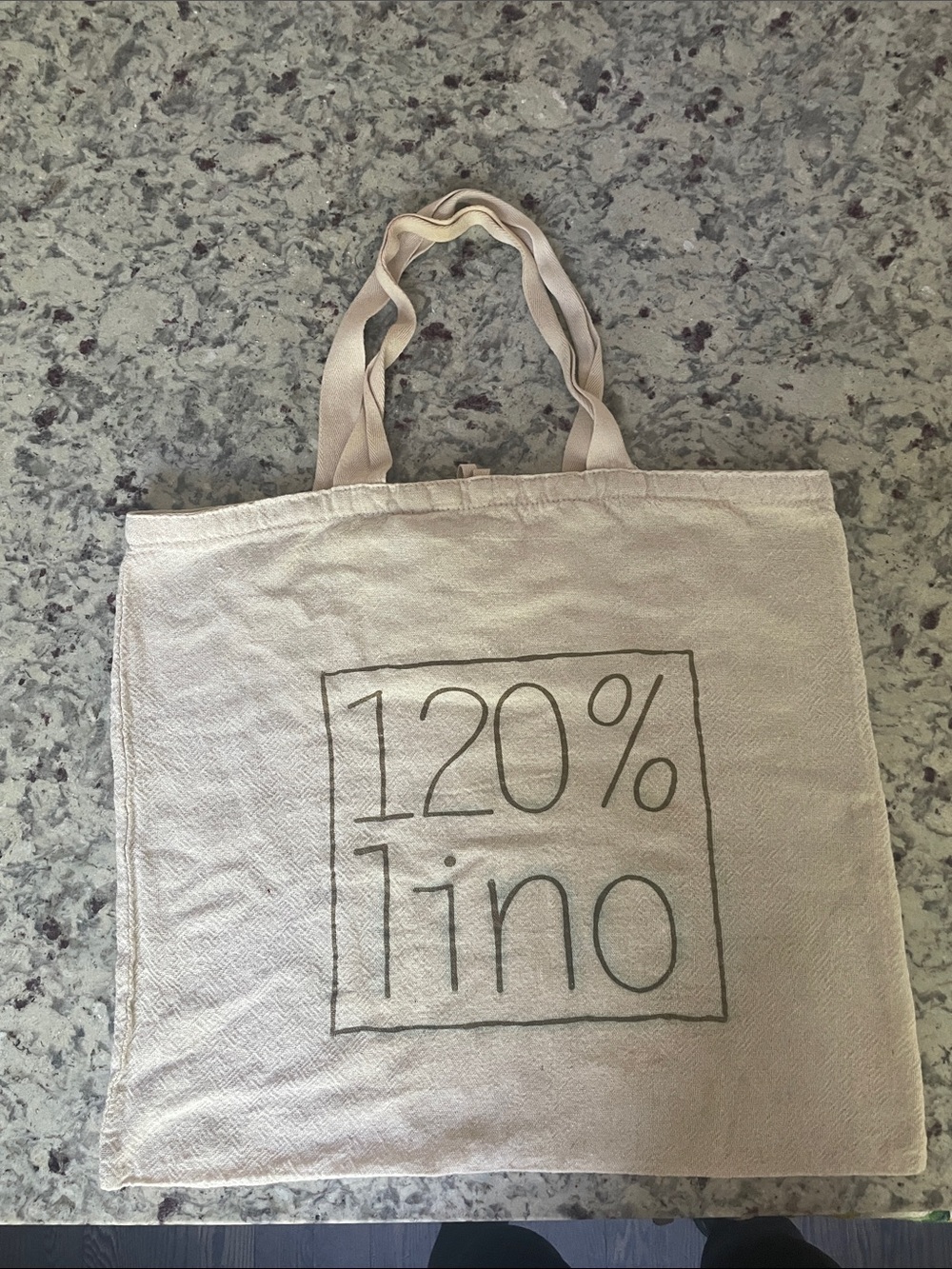 120% Lino Canvas Tote Bag in Beige 16 x 17
